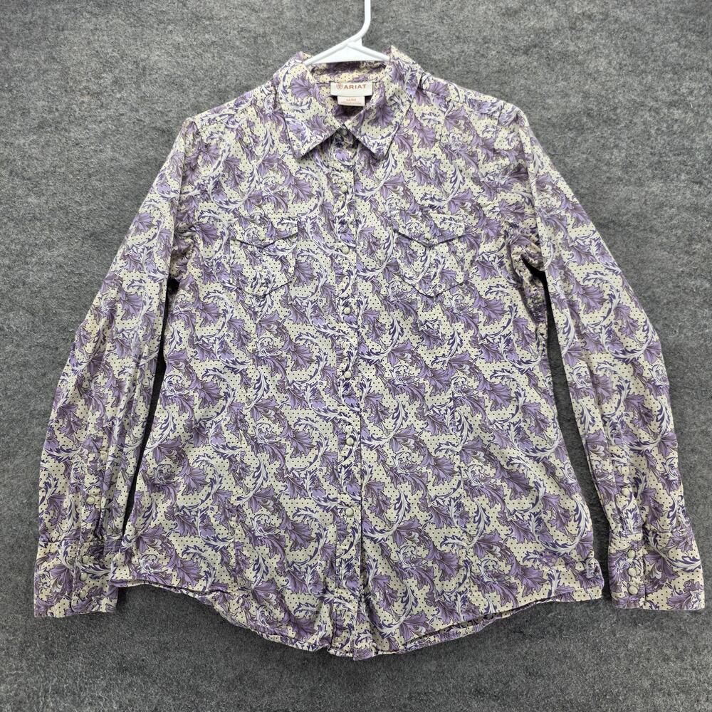 Ariat Button-Up Womens M Purple Long Sleeve Collared Snap Embroidered Pockets
